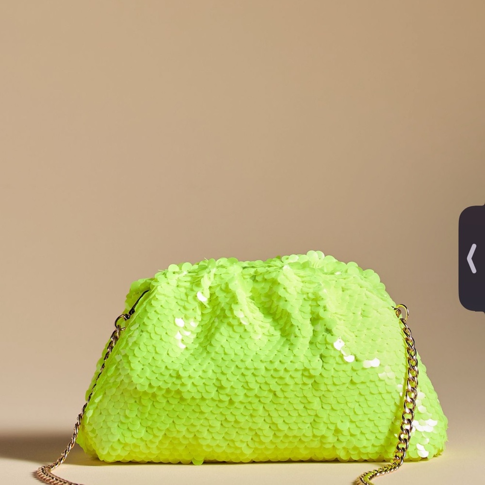 Anthropologie Neon Lime Sequin Clutch with Chain